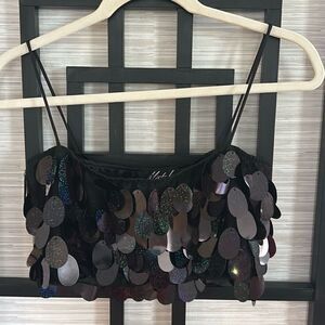 NWT Motel sequins cropped top size small black